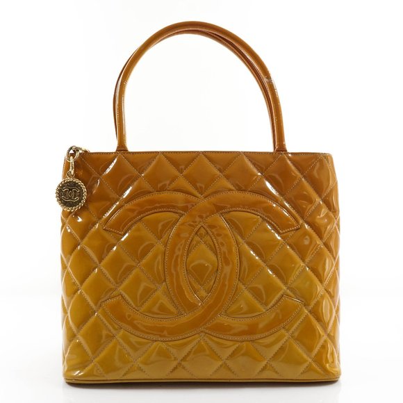 Auth Chanel Hand Bag Enamel Yellow #26809C46
